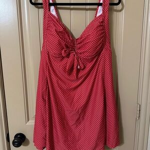 Pinup Style Red White Polka Dot Swimsuit Swim Dress size 3X 22W-24W plus 2 free!